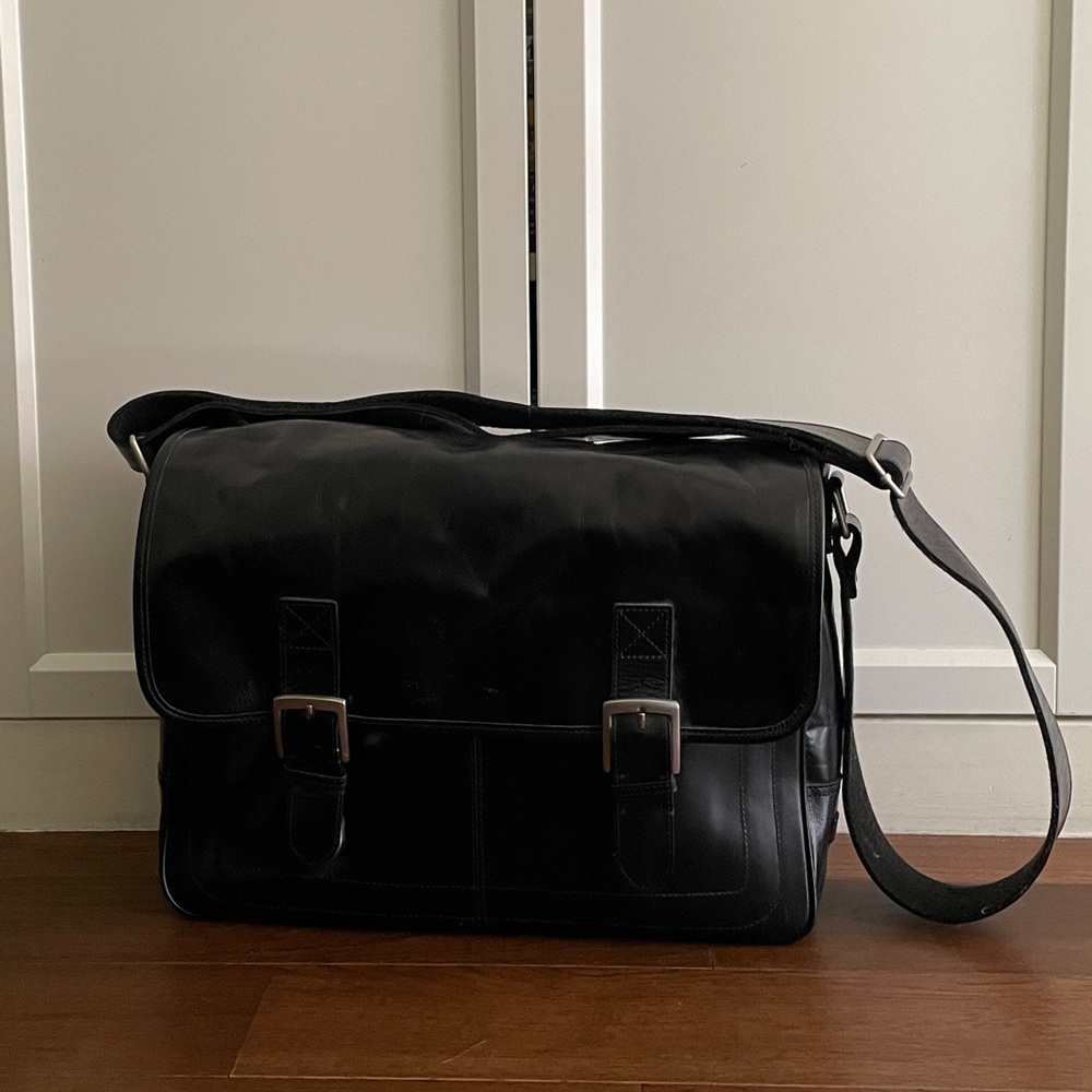 Black Leather Messenger Bag Laptop Bag